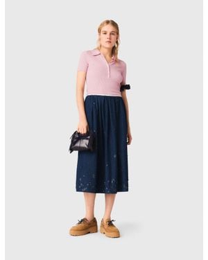 Maje Embroidered Denim Midi Skirt - Blue