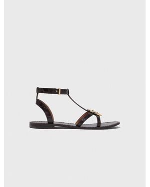 Maje Flache Ledersandalen Mit Riemen - Weiß