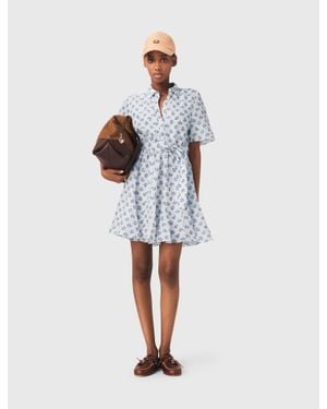 Maje Short Patterned Linen-Blend Dress - White