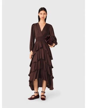 Maje Flowy Ruffled Maxi Dress - Brown