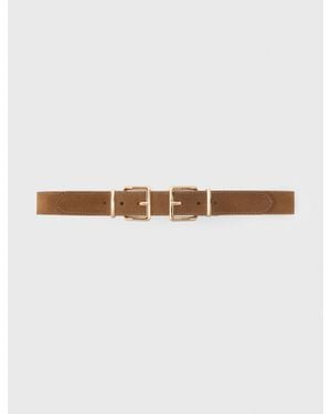 Maje Double Buckle Suede Belt - White