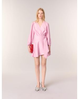 Maje Linen Wrap Dress - Pink