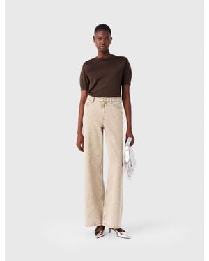 Maje Wide-Leg Rhinestone Jeans - Natural