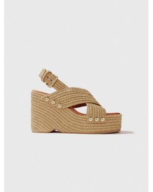 Maje Wedge Sandals With Raffia Effect - Natural