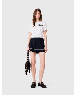 Maje T-Shirt With Embroidered Paris Logo - Blue