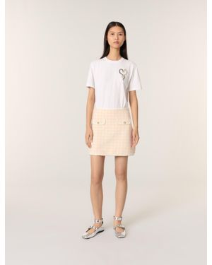 Maje Short Tweed-Effect Knit Skirt - Natural