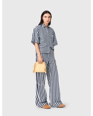 Maje Cropped Linen-Blend Shirt - Blue