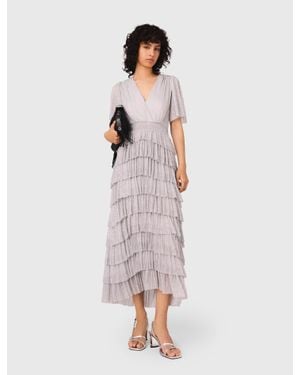 Maje Metallic Ruffled Midi Dress - White