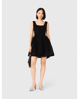 Maje Short Embroidered Basket Knit Dress - Black