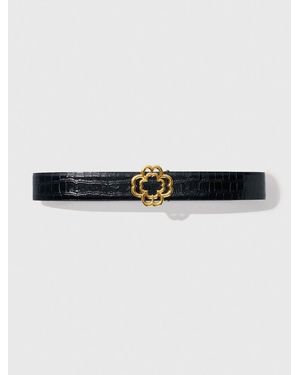 Maje Croc-Effect Leather Double M Belt - Black