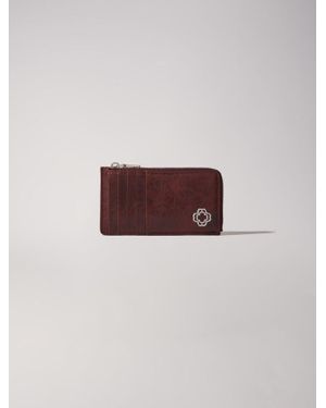 Maje Porte-Cartes En Cuir Craquelé - Violet