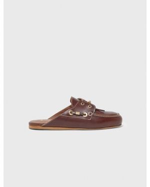 Maje Bootsschuh-Mule Aus Leder - Braun