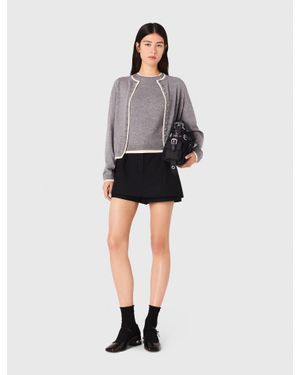 Maje 100% Wool Cardigan With Rhinestones - Grey