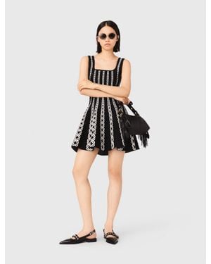 Maje Short Jacquard Knit Dress - Black