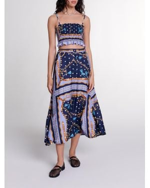 Maje Satin-Effect Patterned Short Skirt - Blue
