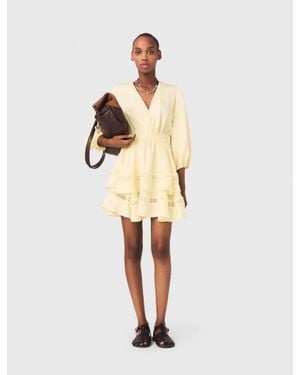 Maje Short Ruffled Dress - Natural