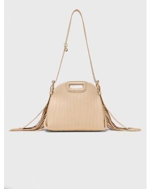 Maje Stitched Leather Mini Miss M Bag - Natural