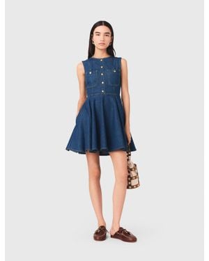 Maje Short Flared Denim Dress - Blue