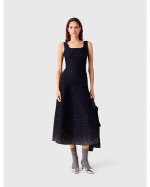 Maje Robe Longe En Maille Strassée - Bleu
