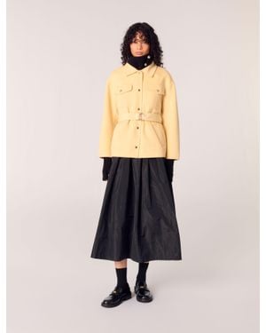 Maje Short Double-Faced Belted Coat - Natural