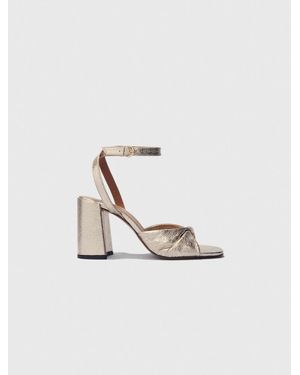 Maje Metallic Leather Sandals With Heels - White