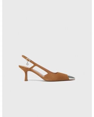 Maje Metallic-Toe Suede Court Shoes - White