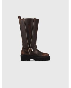 Maje Bottes Biker En Cuir - Noir