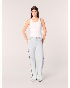 Maje Wide-Leg Rhinestone Cutaway Jeans - Natural