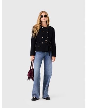 Maje Mid-Length Double-Breasted Jacket - Blue