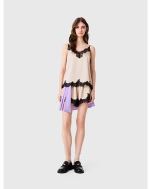 Maje Satin Top With Lace Details - White