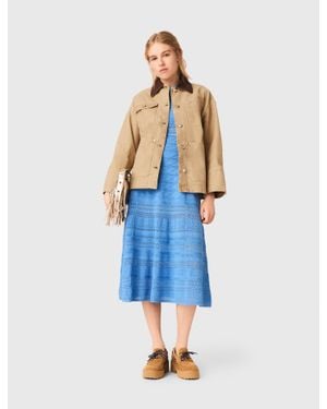 Maje Denim Jacket With Pleated Back - Blue