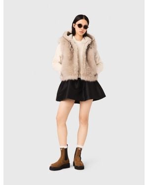 Maje Short Faux Fur Jacket - Natural