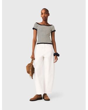 Maje Rib Knit Top With Boat Neck - White