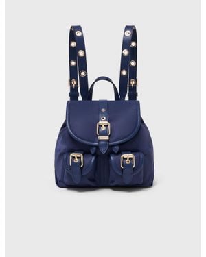 Maje Mini Leather And Nylon Backpack - Blue