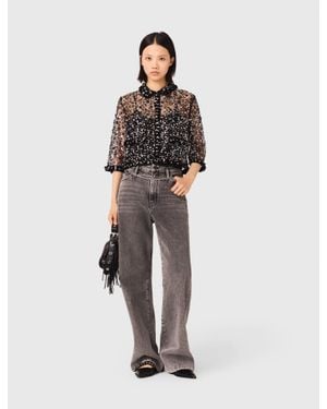 Maje Floral Rhinestone Polo - White