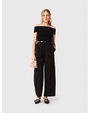 Maje Top Col Bardot En Maille Côtelée - Noir