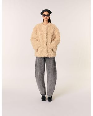 Maje Short Faux Fur Coat - Natural