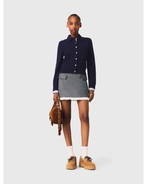 Maje A-Line Poplin Skirt With Band - Blue