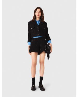 Maje Short Rhinestone Tweed Jacket - Black
