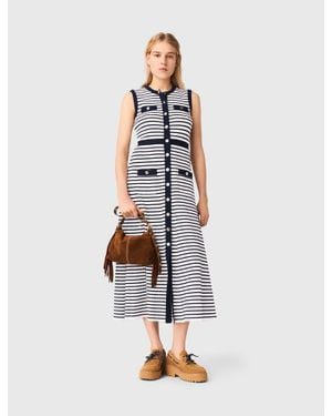 Maje Breton Stripe Knit Maxi Dress - White