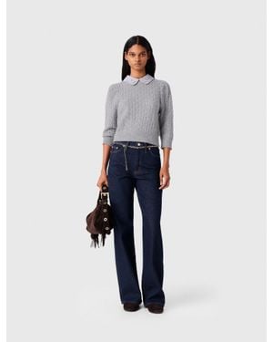 Maje Removable Poplin Collar Sweater - White