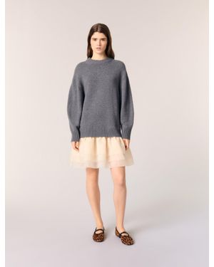 Maje Wool And Organza Dual-Fabric Dress - Gray
