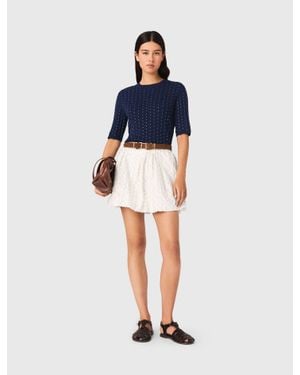 Maje Round-Neck Rhinestone Jumper - Blue