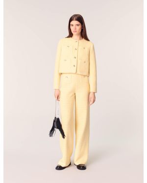 Maje Straight-Leg Tweed/Lurex Trousers - Yellow