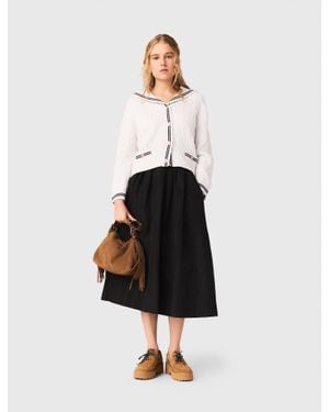 Maje Flared-Skirt High-Rise Woven Maxi Skirt - Black