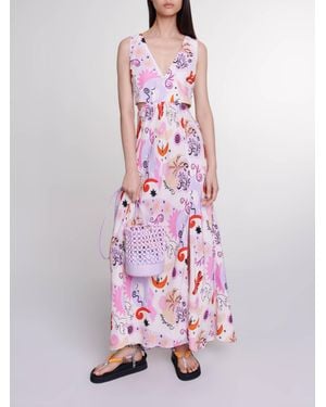 Maje Cutaway Silk Maxi Dress - Pink