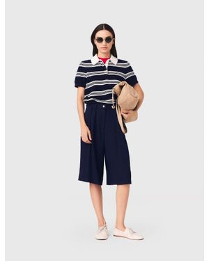 Maje Striped Polo With Rhinestone Collar - Blue