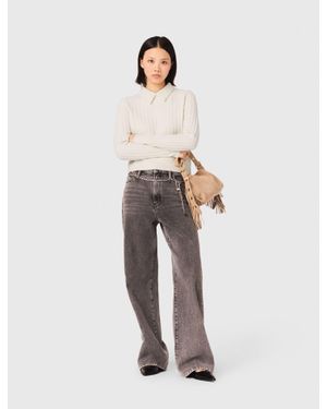 Maje Pearl-Collar Ribbed Jumper - White