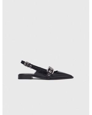 Maje Flat Leather Strap Slingbacks - White
