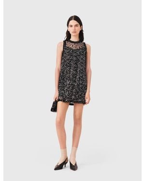 Maje Rhinestone Floral Dress - Black